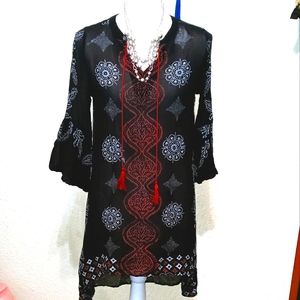 World Market Navy & Red Asian Inspired Swimsuit Coverup